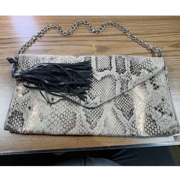 Mossimo Snake Print Clutch Chain Strap Tassel Envelope Bag - Picture 2 of 6